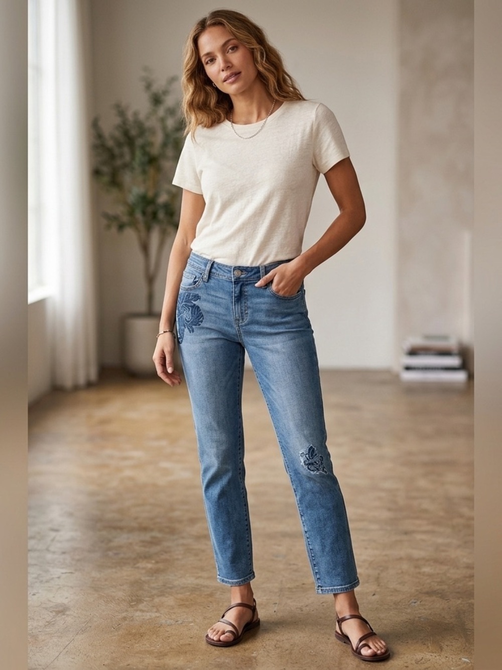 G.H Bass boyfriend floral embroidered jeans 4
